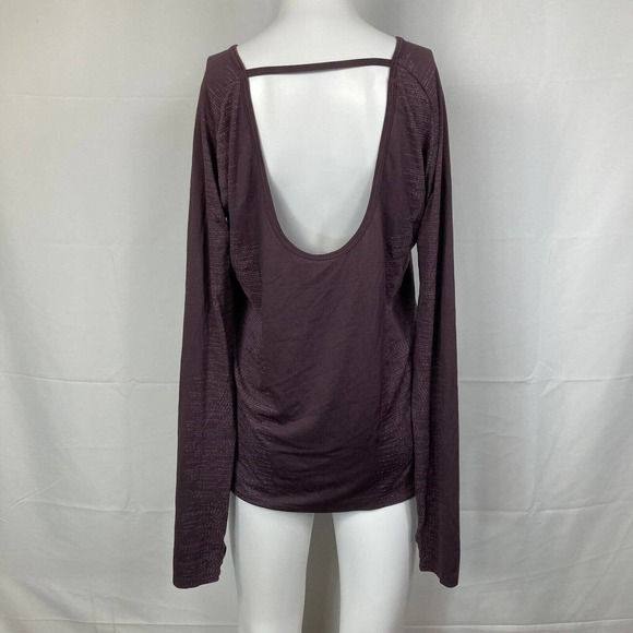 Under Armour Shirt Womens L‎ Purple Knit Stretch Open Back Pullover Long Sleeve - Picture 4 of 10